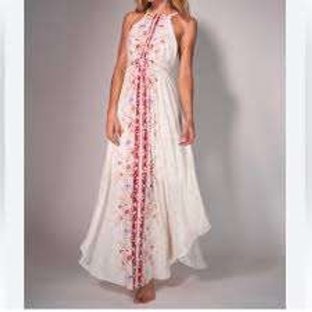 Free People Floral Halter Party Maxi Dress Caugth In The Moment Open Back Boho 4